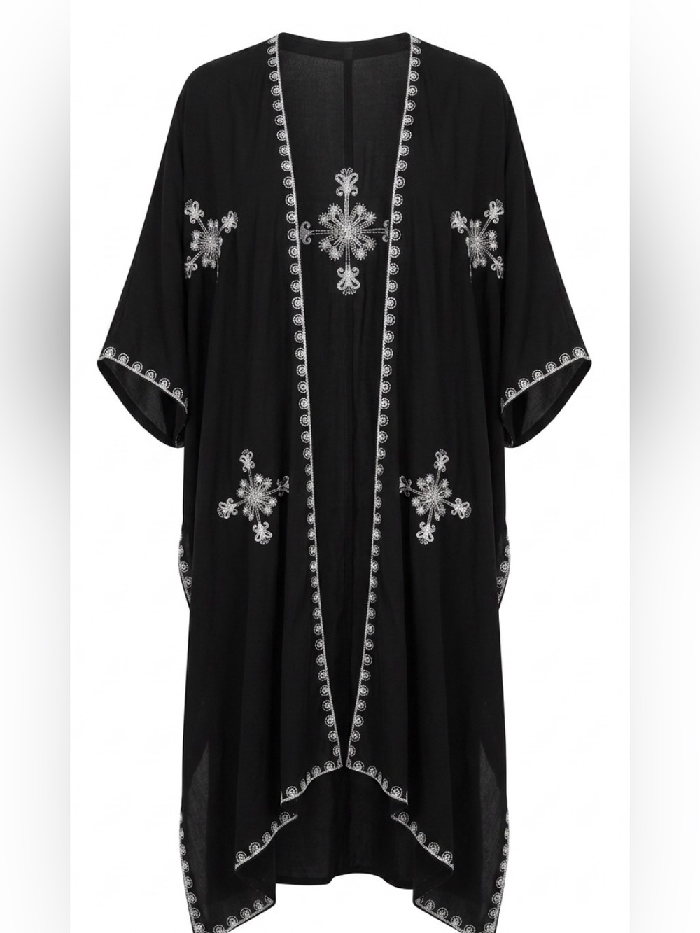 Pebby Forevee Embroidered Black Kaftan with White Detail - Brand